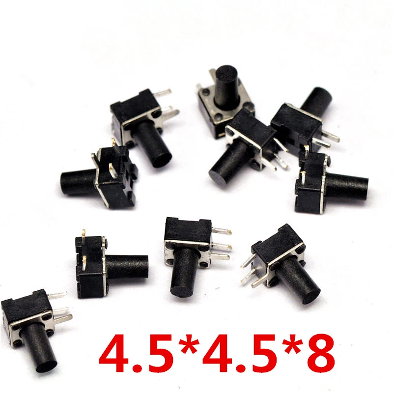 100PCS/Lot DIP 4.5*4.5*8MM 3PIN Side 3 feet Vertical Tactile Tact Push Button Micro Switch Light Touch With | Обустройство дома