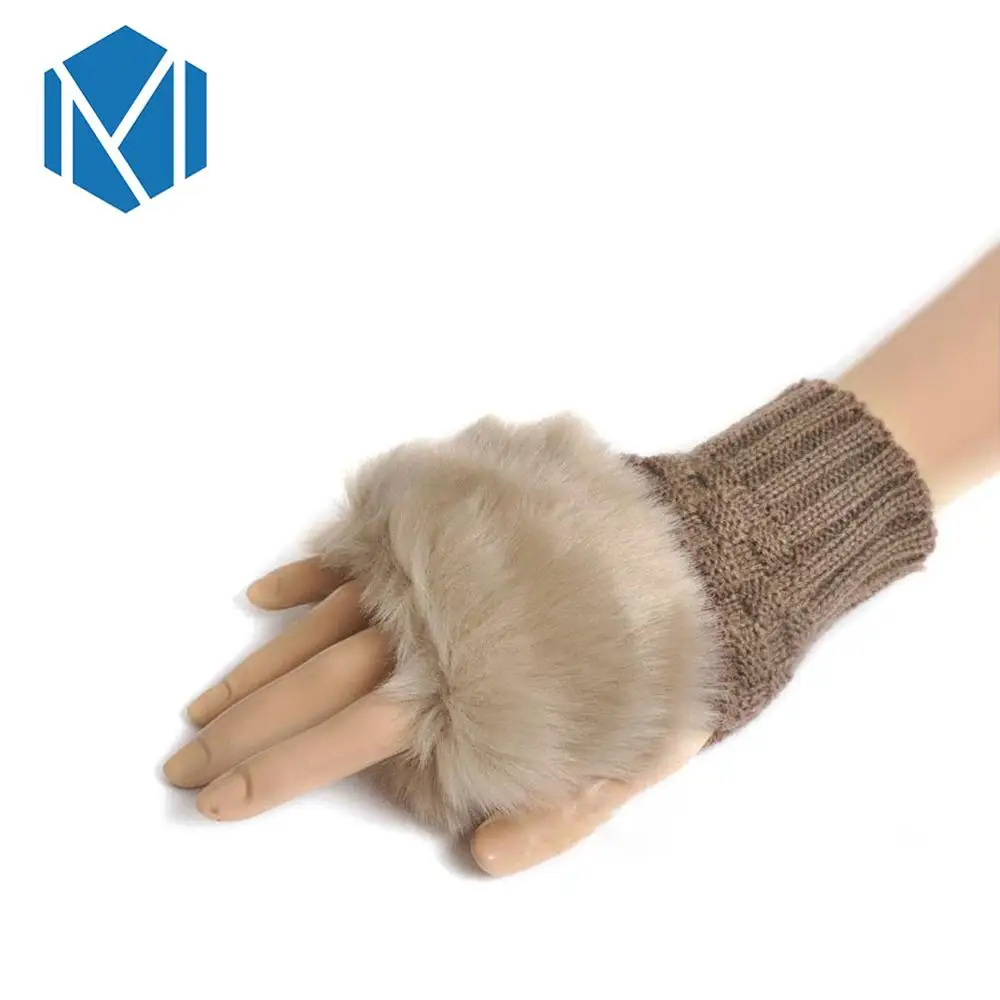 Зимние меховые без пальцев перчатки с имитацией кролика, теплые вязаные перчатки для женщин и девушек, перчатки на запястье, варежки, рождественский подарок - Цвет: Brown
