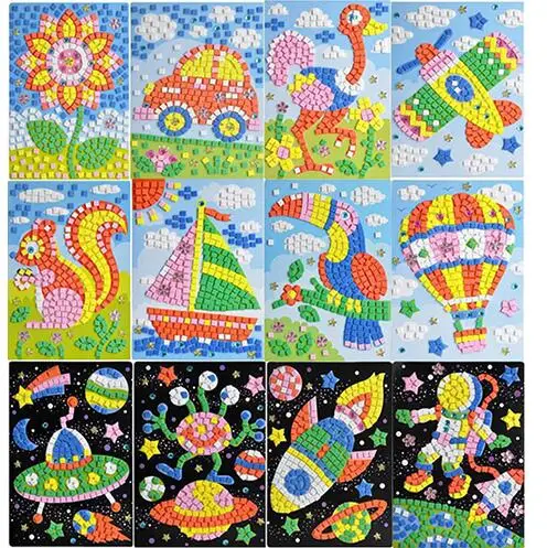 Искусство и поделки, сделай сам игрушки космическая мозаика арт набор-сделай EVA свой собственный рисунок активность липкая мозаика транспортные средства Искусство и ремесла для детей - Цвет: Многоцветный