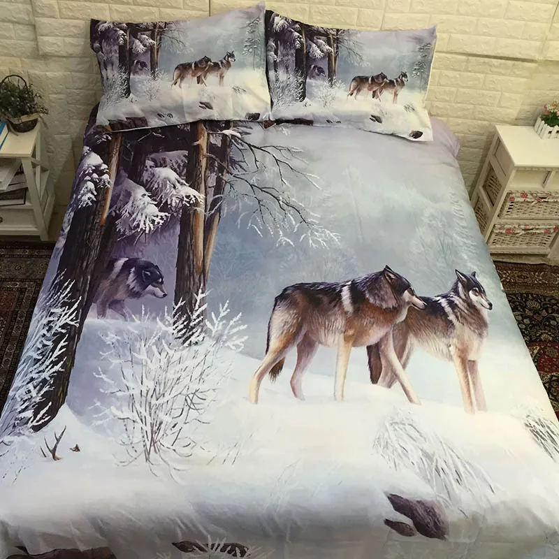 

3d Wolf Printed Comforer Bedding Sets Printed Queen Size 3pcs Bed Set Polyester Bedclothes Bed Linen Bed Sheet Duvet Cover Set