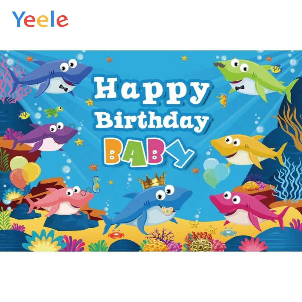 

Yeele Underwater World Shark Crown Coral Baby Birthday Photography Background Customized Photographic Backdrops for Photo Studio