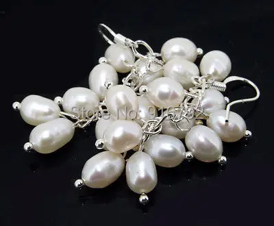 

Wholesale >>>>Rice White Freshwater Cultured Pearl Earring Dangle 925Silver Hookerback