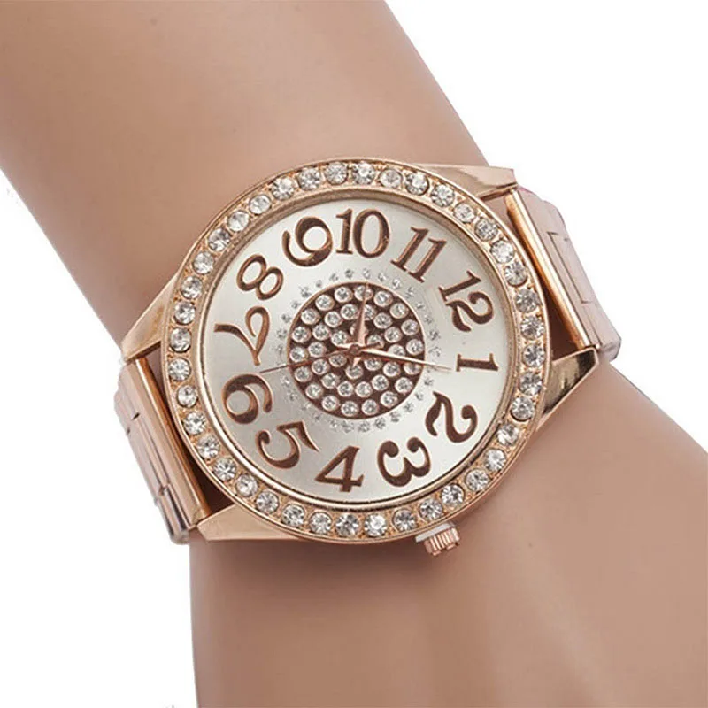 

Fashion Women Stainless Steel Rhinestone Quartz Wrist Watch Round Dial Bracelet Watches LXH