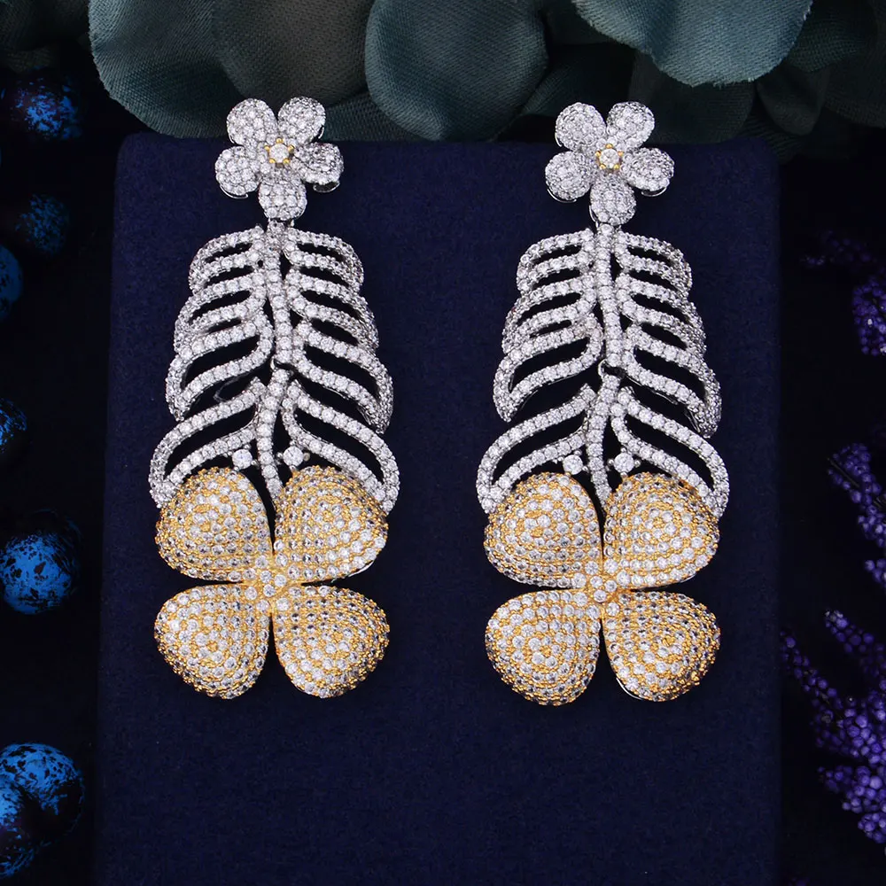 

GODKI Monaco Designer 63mm Luxury Popular Flower Boom Full Mirco Paved Cubic Zirconium Naija Wedding Earrings Fashion Jewelry