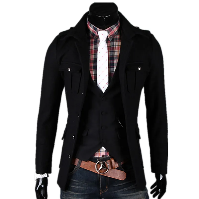 2017 new men s casual winter long section of single breasted wool Blends coat Men s