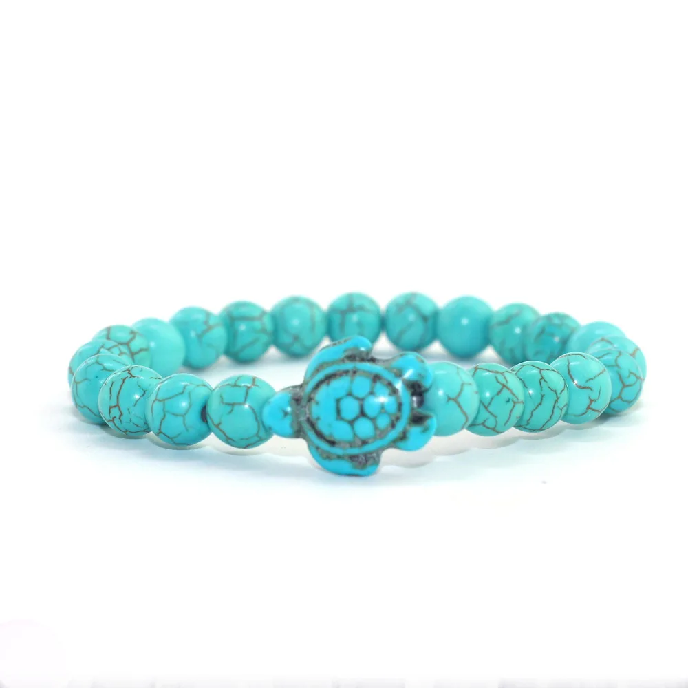 Вулканический камень белая синяя черепаха пара эластичных браслетов для мужчин