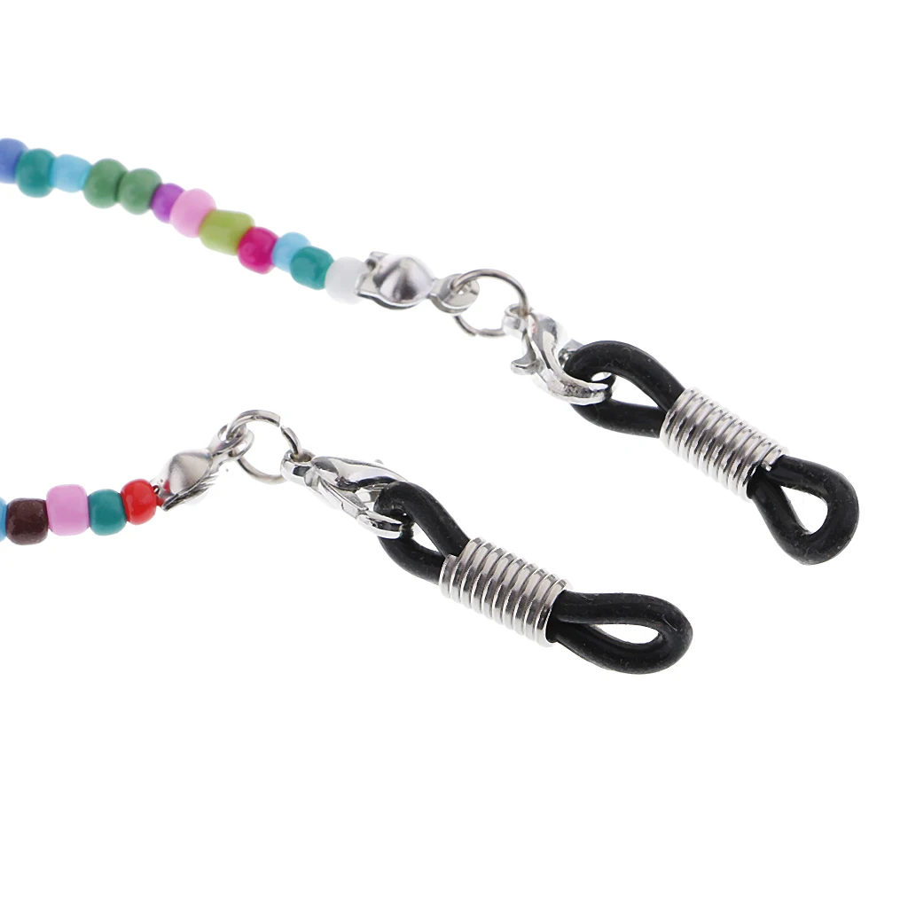 Anti Slip Colorful Beads Plush Ball Eyeglass Chain Necklace Rubber ends with Metal Coils Lanyards for Lady Girl 