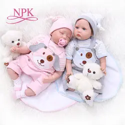 NPK 55 см bebe реалистичные reborn Близнецы Детские куклы спящие/просыпающиеся реалистичные, из мягкого силикона реальное касание Утяжеленные