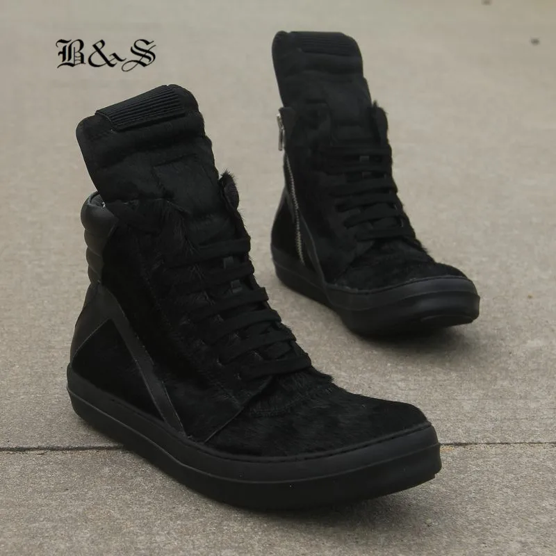Black Piel Calle Hop Hechas Fresca Cuero Botas Trainer Negro Oscuridad Roca Hip Tendencia Mano Completo De Lace Y Caballo Boot Up Sneaker Genuino A YO5qwTqxg
