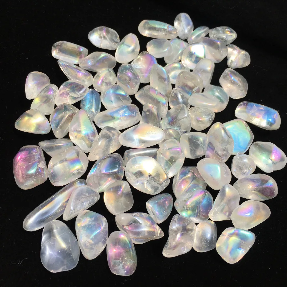 

1/4lb amazing aura coated rainbow quartz crystal chakra healing medaion gemstone gravel tumbled stones