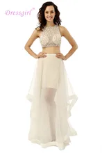 Dressgirl Zwei Stücke 2017 Promkleider A-line Kragen Durchsichtig Ivory Perlen Abendkleid Abendkleider Abendkleid