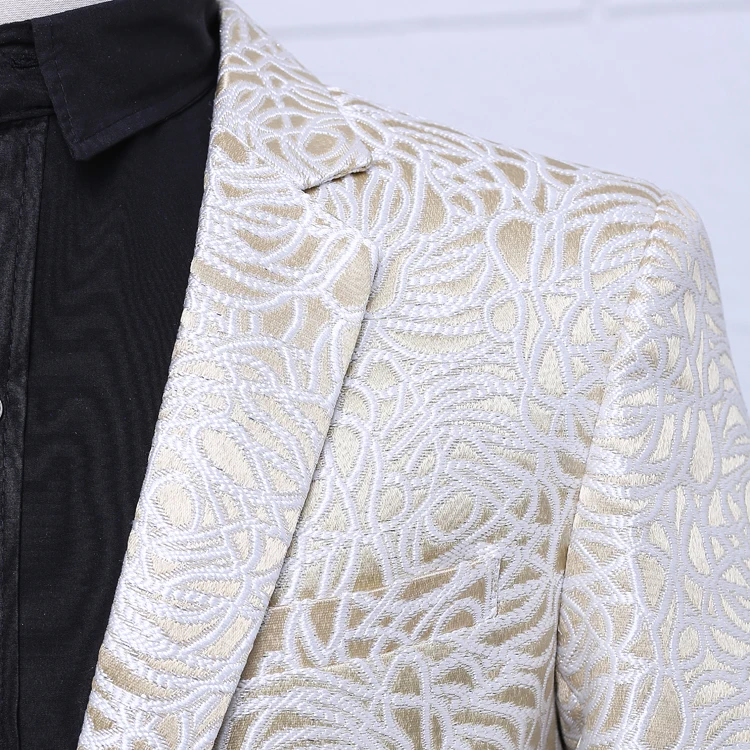 PYJTRL Men Fashion Beige Thick Jacquard Floral Pattern Stage Singer Costumes Blazer Hombre 2018 Wedding Groom Suit Jacket|blazer hombre|costume