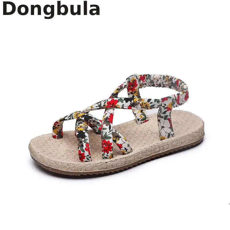 

Children's Sandals 2019 New Summer Girls Princess Sandals Linen Woven Flat Sling Sandals Fashion Floral Soft Bottom Beach Shoes