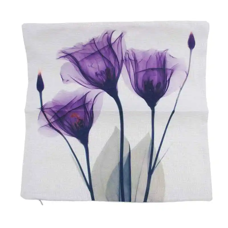 45x45cm Modern Ink Painting Flower flax Throw Pillow Case Waist Cushion Cover purple