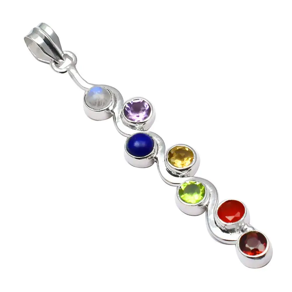

Nature Chakra Multi Gem Stone Pendant 925 Sterling Silver, 65 mm, MHBAP5670