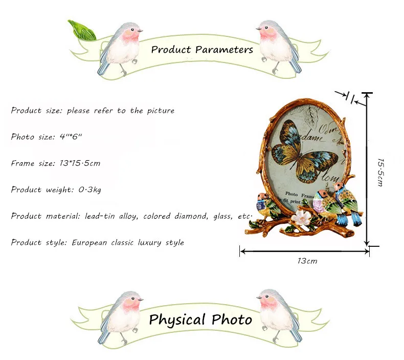 Европейская пасторальная ретро Цветочная рамка креативное украшение дома украшения из цинкового сплава эмаль овальная фоторамка Павлин однорамка