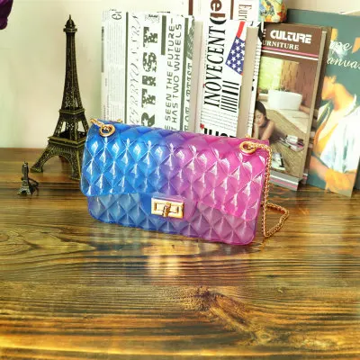 Трендовая женская сумка цветная мини прозрачная Желейная сумка на цепочке ПВХ градиент цвета конфеты сумка на плечо модная дамская Сумка-тоут - Цвет: 6-L