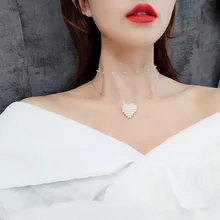 Новое поступление, женские чокеры, ожерелья, трендовые звенья цепи, имитация жемчуга, идеально круглый, сердце, модные корейские драгоценности для женщин