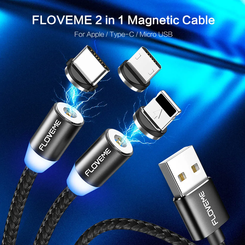 

FDBRO 2 In 1 Magnetic Cable For One Plus 6 5t Fast Charging Magnetic Charger Micro USB C To USB Cable For iPhone X XS Free Ship