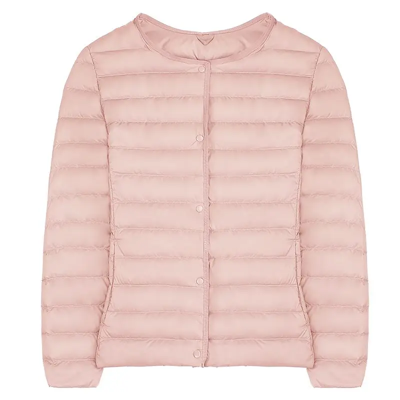 Goedkoop Vrouwen Ultra Licht Donsjack Ronde Kraag Jassen Lange Mouw Knop Warme Jas Parka Lichtgewicht Jas