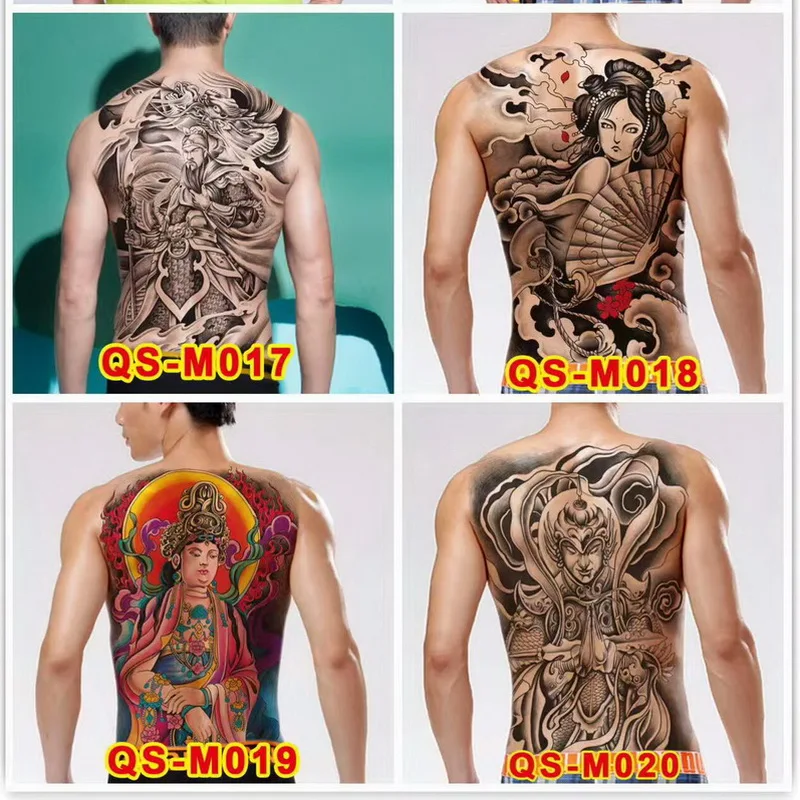 48*34 см большие тату-наклейки 20 новых дизайнов Темных Ангелов, рыб, волков, Будды, временные флеш-татуировки, полная задняя часть тела, краска для крутых мужчин