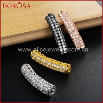 

BOROSA Metal Copper Beads,CZ Micro Pave White Zircons Crystal Tube Beads for Jewelry Making DIY Fashion Jewelry WX043