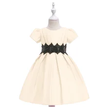 Розница, бутики, черное кружевное детское вечернее платье для девочек с элегантными короткими рукавами, Многоярусное свадебное платье для девочек L5006