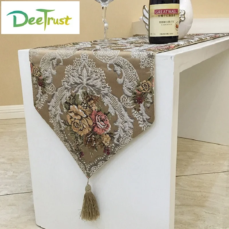 

Jacquard European Style Luxury Embroidery Rose Pattern Table Runner for Wedding chemin de table Home Decoration Table Cover