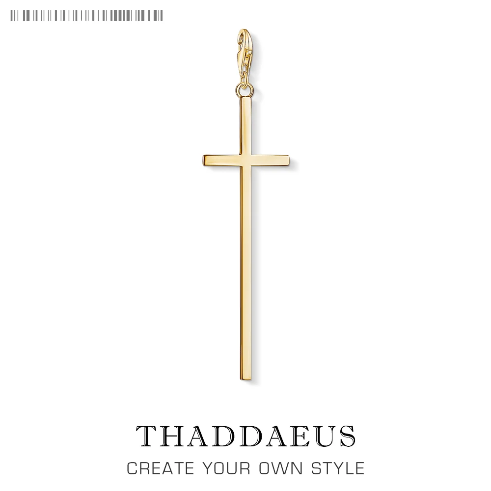 

Long Golden Cross Charm For Women Men Trendy Pure 925 Sterling Silver Jewelry Fit Bracelet Necklace Phone Chain Keyring