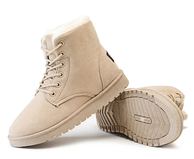 Classic Women Winter Boots Suede Ankle Snow Boots Female Warm Fur Plush Insole High Quality Botas Mujer Lace-Up -