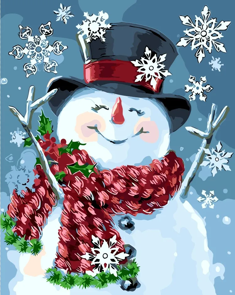 LENTZ Snowman Winter Painting Picture By Numbers Kits DIY Oil Painting