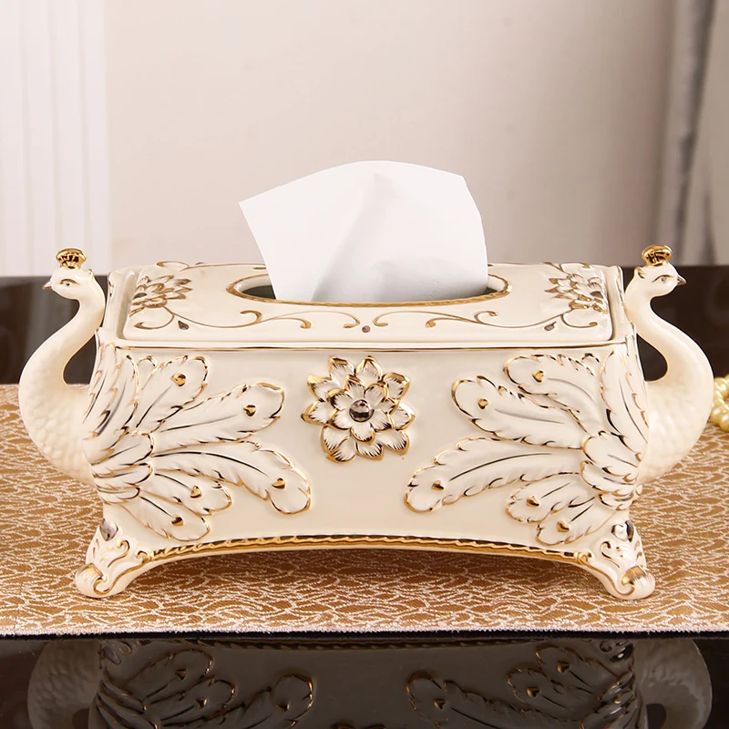 

Europe peacock ceramic tissue box home decor crafts room decoration paper holder ornament porcelain tissue case wedding gifts