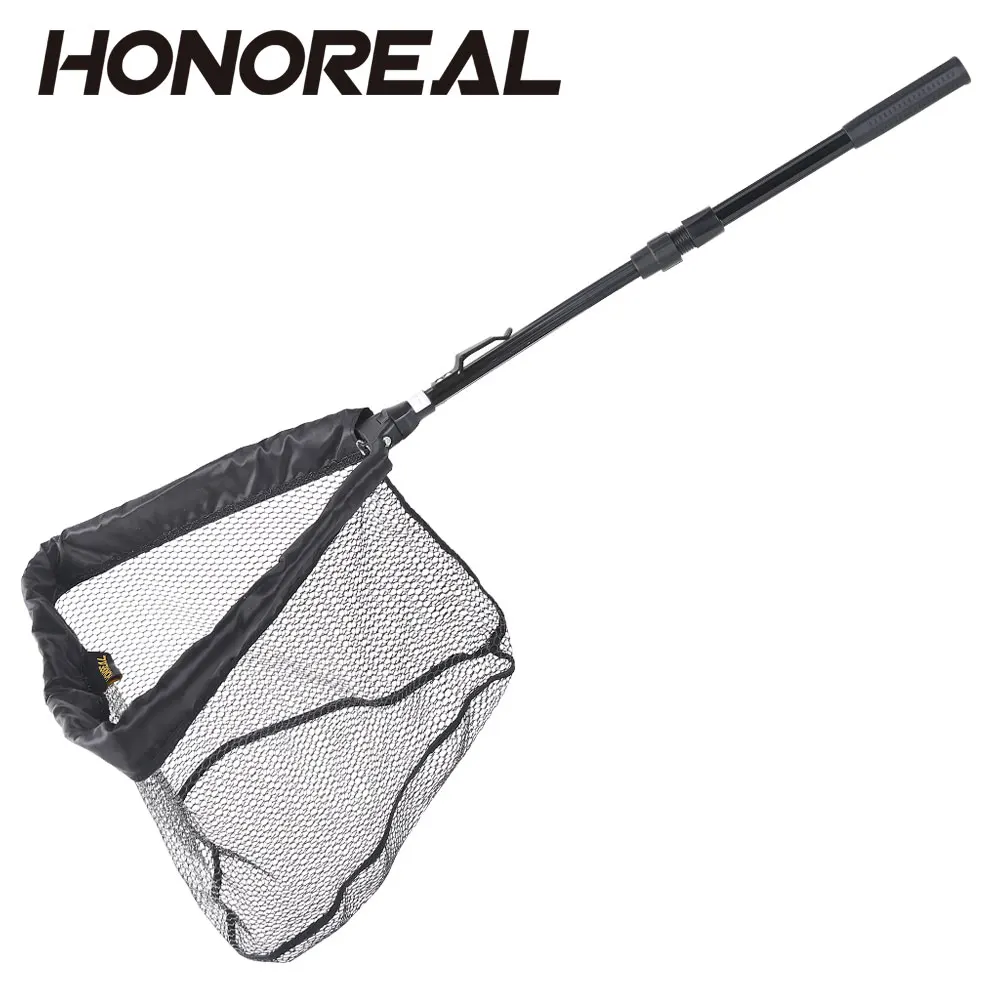 HONOREAL 95cm 160cm 210cm Rubber Fishing Landing Net Folding Aluminum