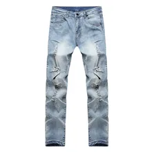 2016 New Men’s Jeans Ripped Holes Pants Korean Style Elasticity Casual Trousers Cool Stretch Men Denim Pants Hot Sale