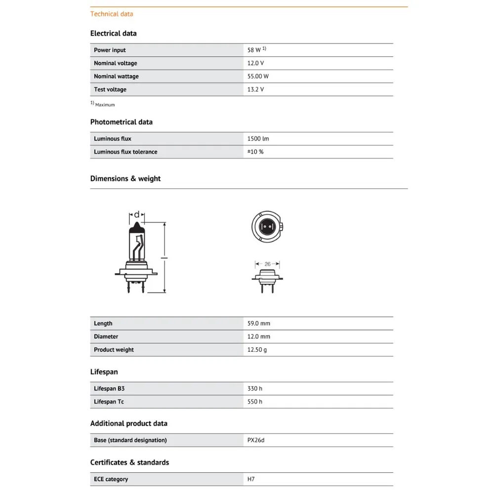 OSRAM H7 12V 55W 64210 PX26d 3200K Стандартный автомобильный головной светильник, противотуманная фара, автомобильная лампа, 10 шт