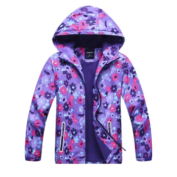 

Girls candy color breathes ware with chorionic outdoor children hiking clothes prints flowers chest hat assault jacket