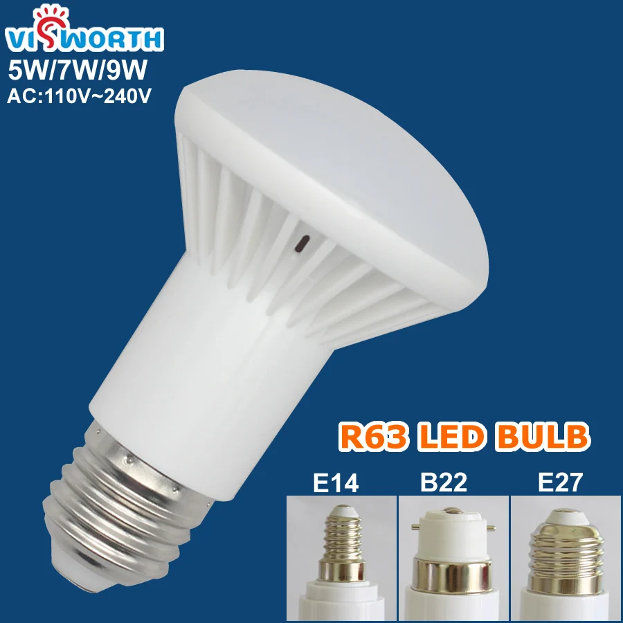 R63 led lamp 5w 7w 9w light e27 base smd2835 18 leds inside ac110v 220v 230v 240v warm cold white lampada Spotlight | Лампы и