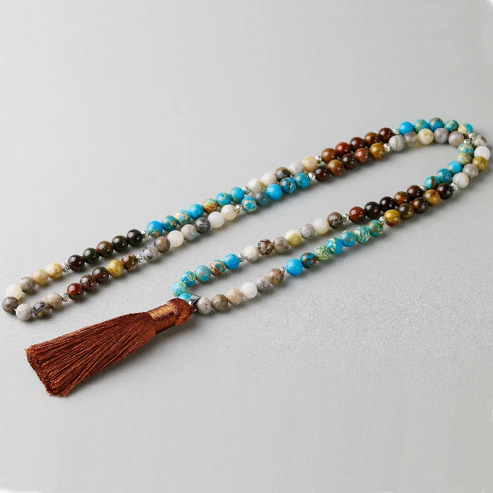 Натуральный Синий Императорский камень с красным камнем ручья бамбуковый оникс бисерный камень кисточка Очаровательное ожерелье для женщин мужчин 108 мала ювелирные изделия