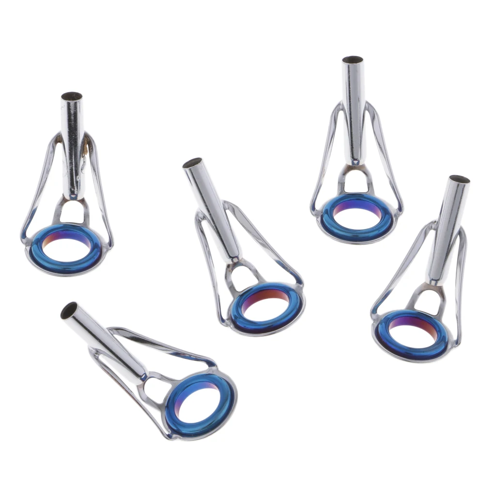 Stainless Steel 5pcs 5 Size Fishing Rod Guides Tip Top Set Ceramic Rings Spinning Rod Repair