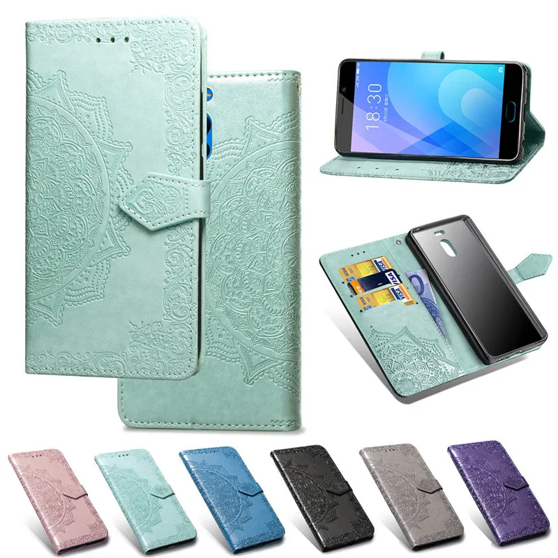 

WeeYRN Vintage 3D Embossed Mandala Flower Leather Case Meizu M5S M6 note Luxury Wallet Flip Back Full Cover Meizu M6 NOTE M5S