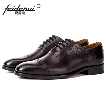 

Luxury Brand Man Carved Semi Brogue Shoes Genuine Leather Dress Oxfords Round Toe Men's Wedding Party Flats For Gentleman SS482