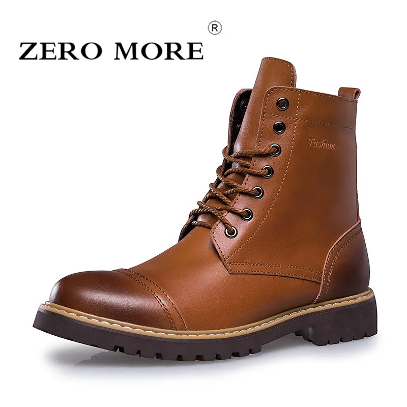 

ZERO MORE Mens Boots Hot Sale Lace Up Shoes Men Fashion Split Leather British Ankle Boots Men Sewing Round Toe Sewing Men Boots