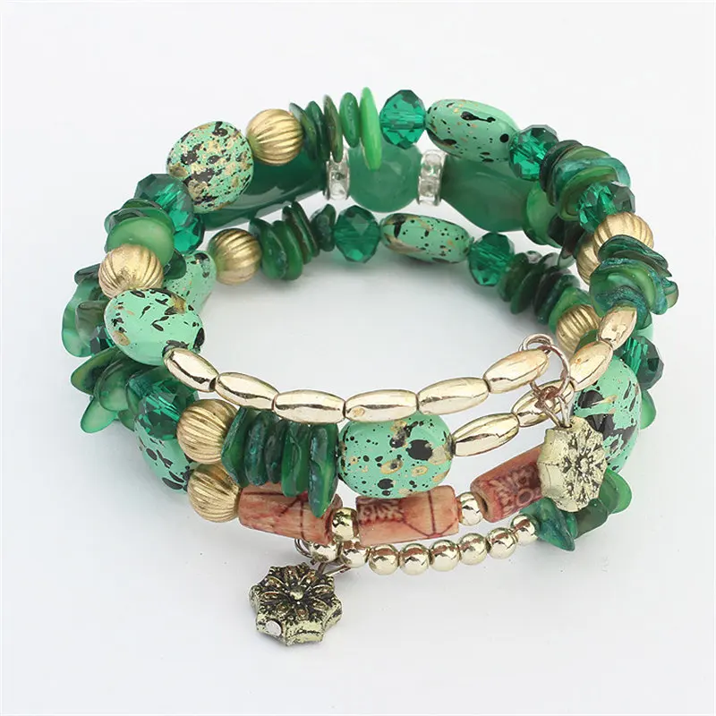 LNRRABC модные женские Стразы в этническом стиле многослойный полимерный браслет регулируемые браслеты ручной работы ювелирные изделия подарок - Окраска металла: Green