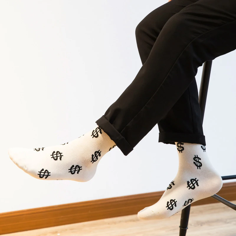 3pair Men Socks Anti-slip Sock Dollar Symbol Printed Comfortable Breathable Men Dress Cotton Socks for Men Calcetines Meias