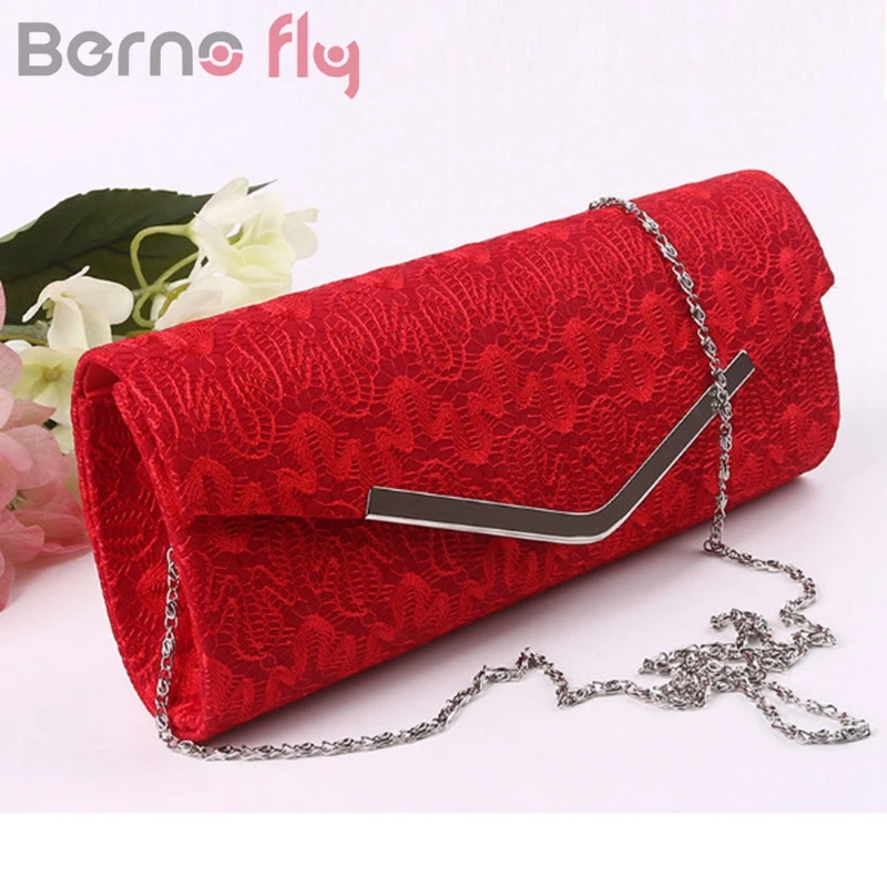 

Berno fly Brand MutiColors Ladies Girls Lace Floral Stain Evening Clutch Bag Women Wedding Party Bridal Envelope Handbag Purse