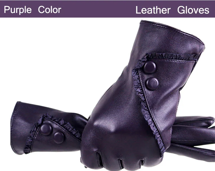 Longkeader Высокое качество кожа Женская мода зима плюс бархат теплые черные перчатки для женщин вождения Сенсорный экран перчатки варежки - Цвет: purple