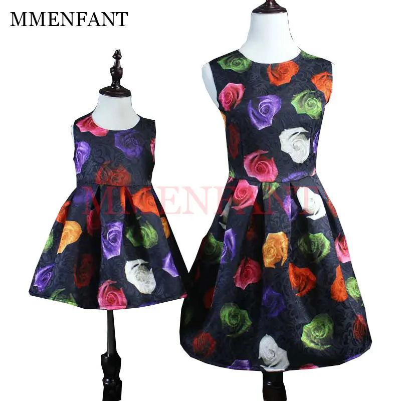 

Mother & Kids vestidos 2017 summer mother daughter dresses Florals print family matching clothes mom and daughter vest dress