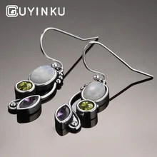 GUYINKU 100% Solid 925 Sterling Silver Moonstone Dangle Drop Earrings Fine Jewelry Earrings For Women Anniversary Party Gifts GUYINKU 100% Solid 925 Sterling Silver Moonstone Dangle Drop Earrings Fine Jewelry Earrings For Women Anniversary Party Gifts