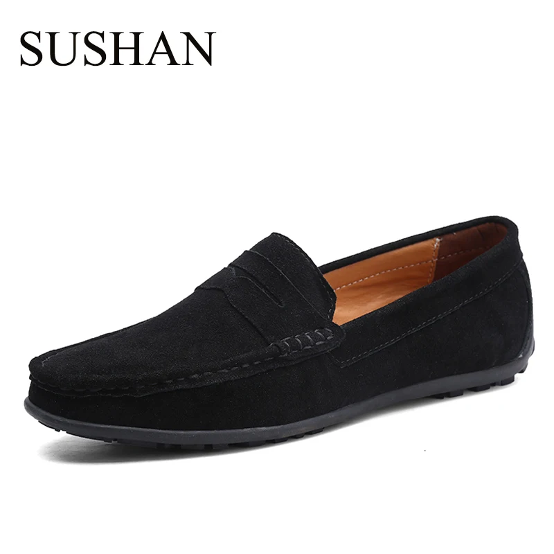 

Men Casual Suede Leather Loafers Black Cow Suede Driving Moccasins Slip On Men Loafers Shoes Male Loafers Big Size 38-47