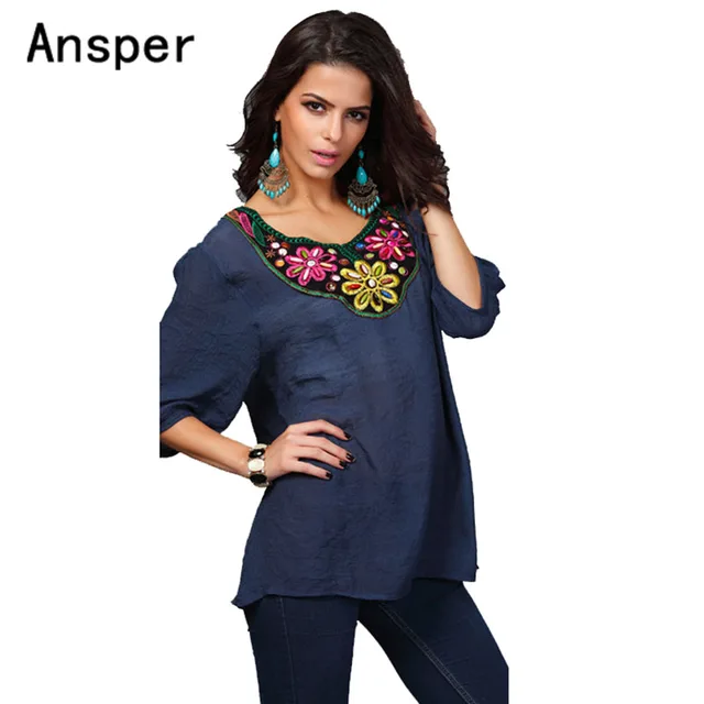 mexican clothes 2018 Women ethnicTop shirt short sleeve rose